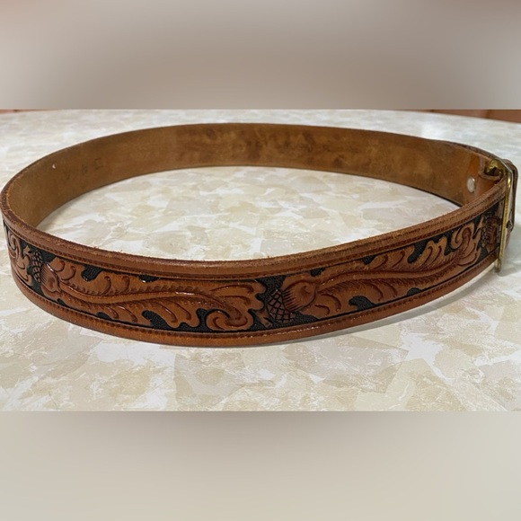 Leather Belt Brown Mexican Sz 36 - Picture 2 of 9